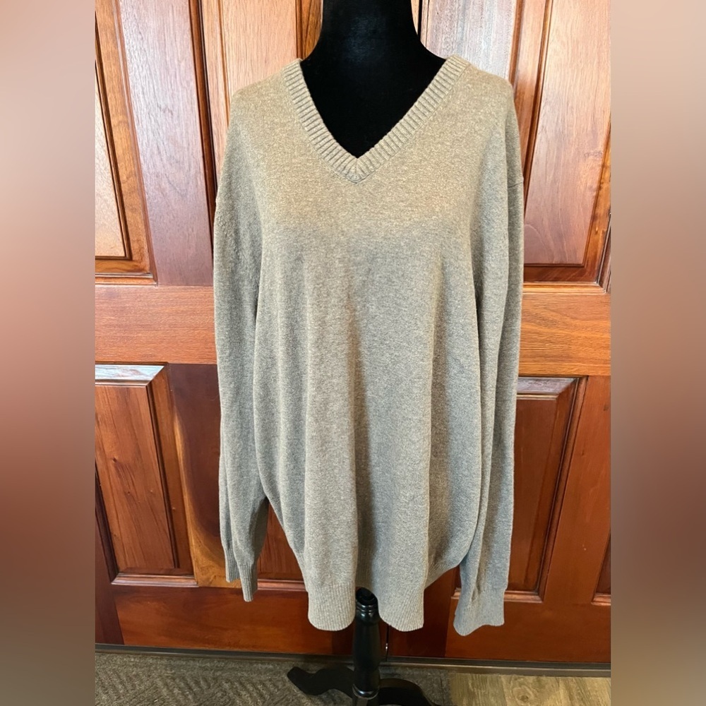 Eddie Bauer Mens 2X V-neck Pullover Brown Cashmere Cotton Blend Sweater